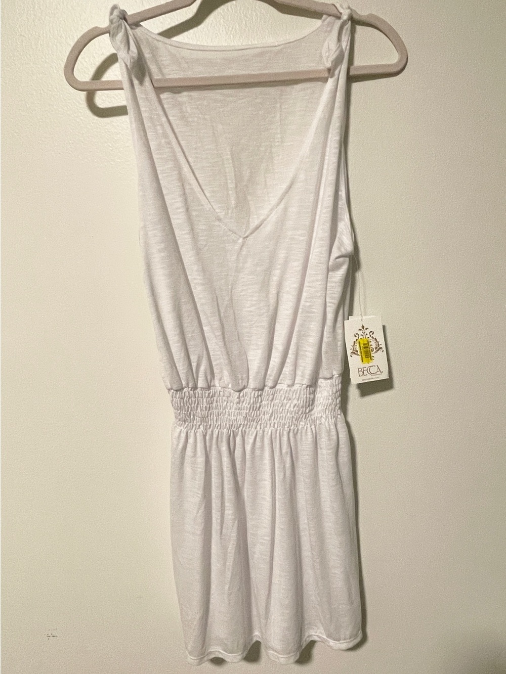 BECCA White Tie-Shoulder V-Neck Romper Swimsuit Cover Up Travel Pool Beach New